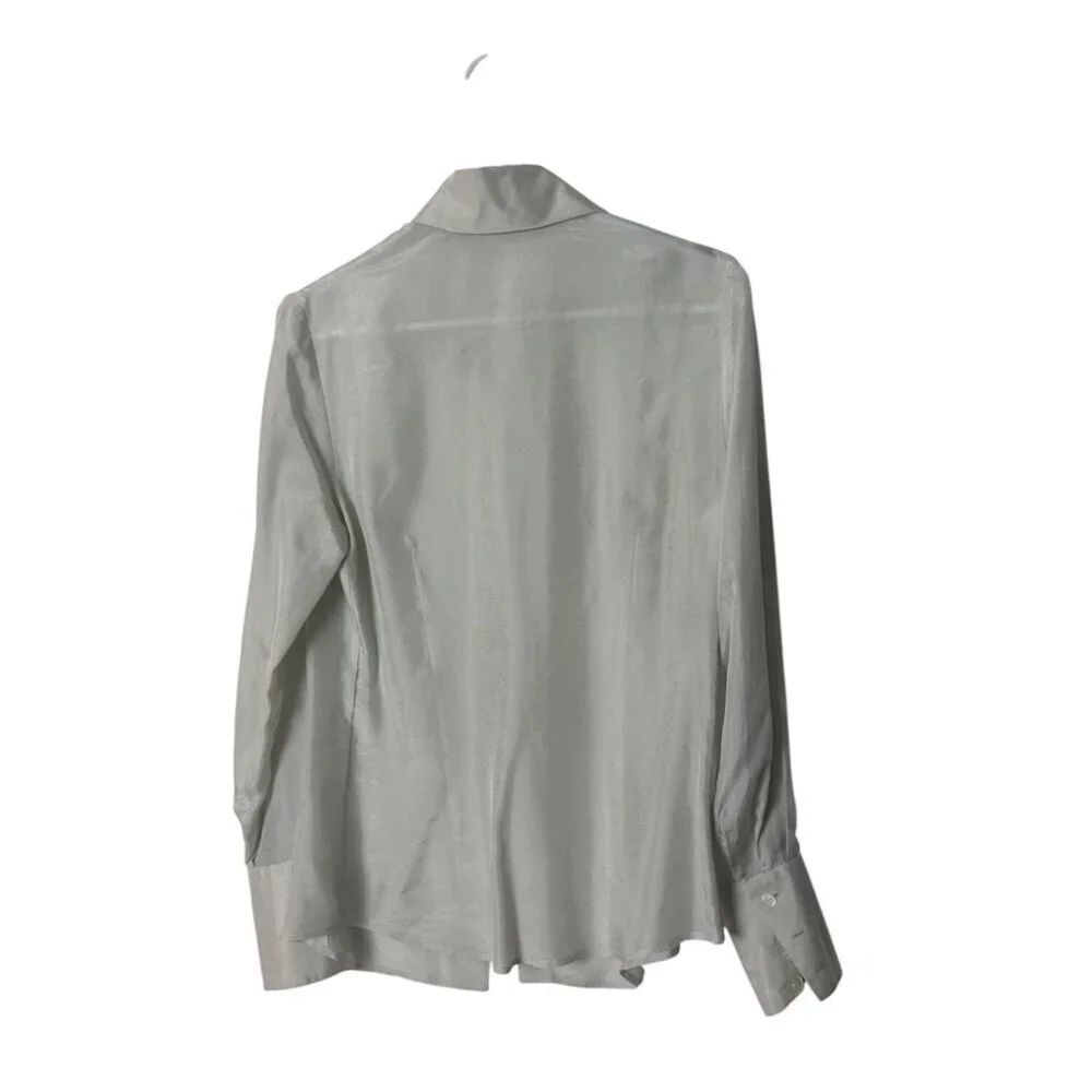 Chanel Vintage White Long-Sleeve Button-Up Shirt With Subtle Text Pattern - Picture 3 of 3